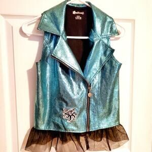 DISNEY Descendants 3 Girls Black Teal glittery moto-style vest Size Large 10/12